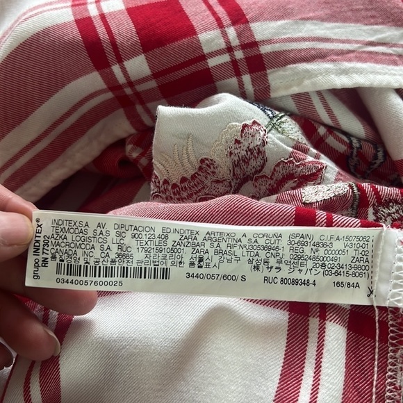 Zara Red Check Dress With Floral Embroidery Off Shoulder Dress Size S - Picture 13 of 17